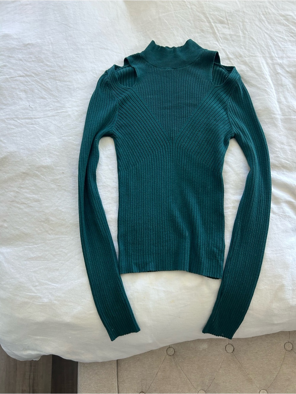 Express Teal Ribbed Cold-Shoulder Mock Neck Sweater. Never worn.